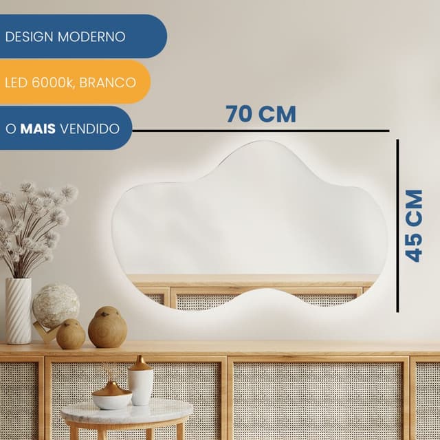 ESPELHO LED ORGÂNICO SPLASH 70X45cm